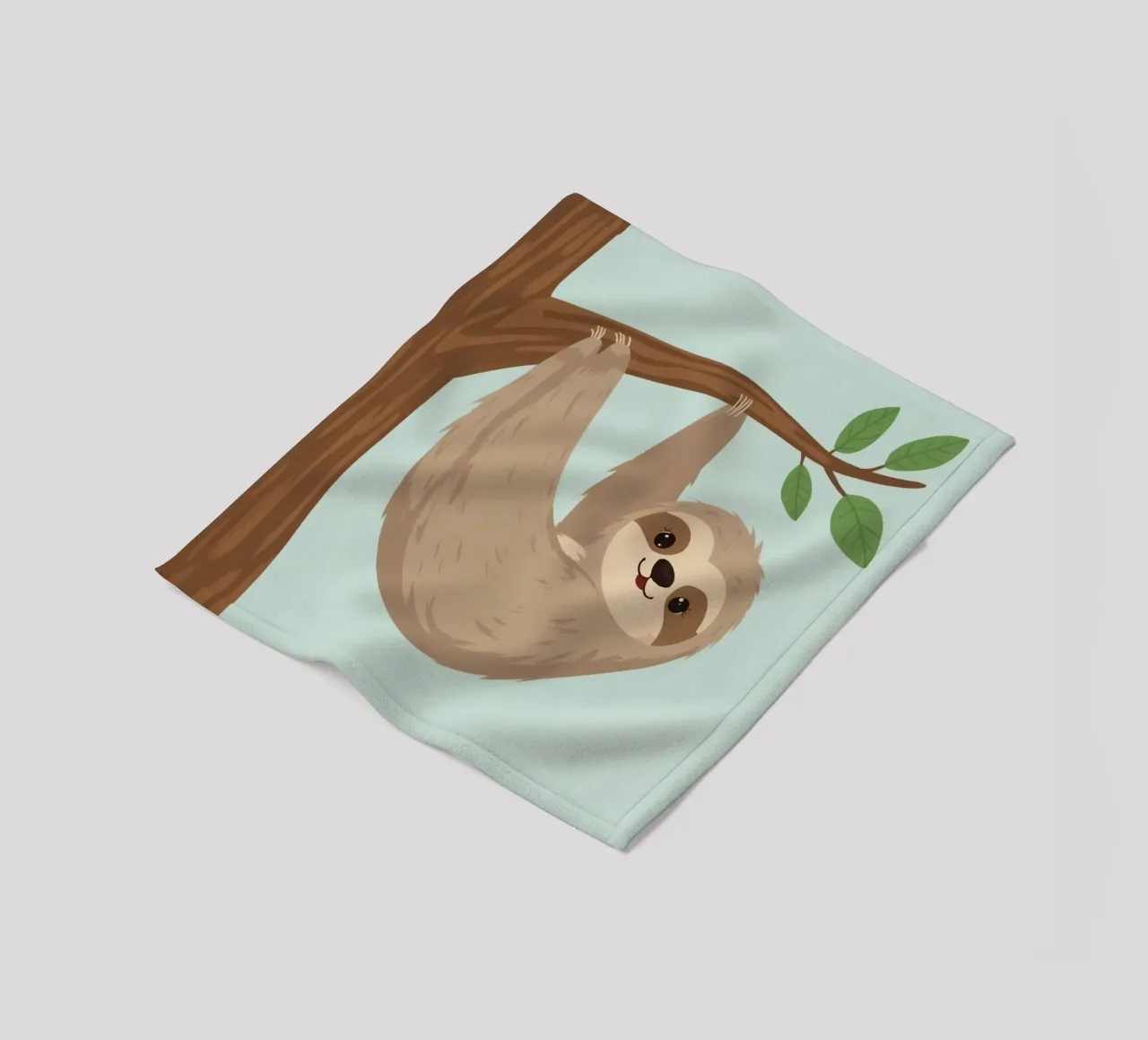 Simpatico bradipo dei cartoni animati appeso a testa in giù a un ramo marrone coperta in pile da DesignDoodle