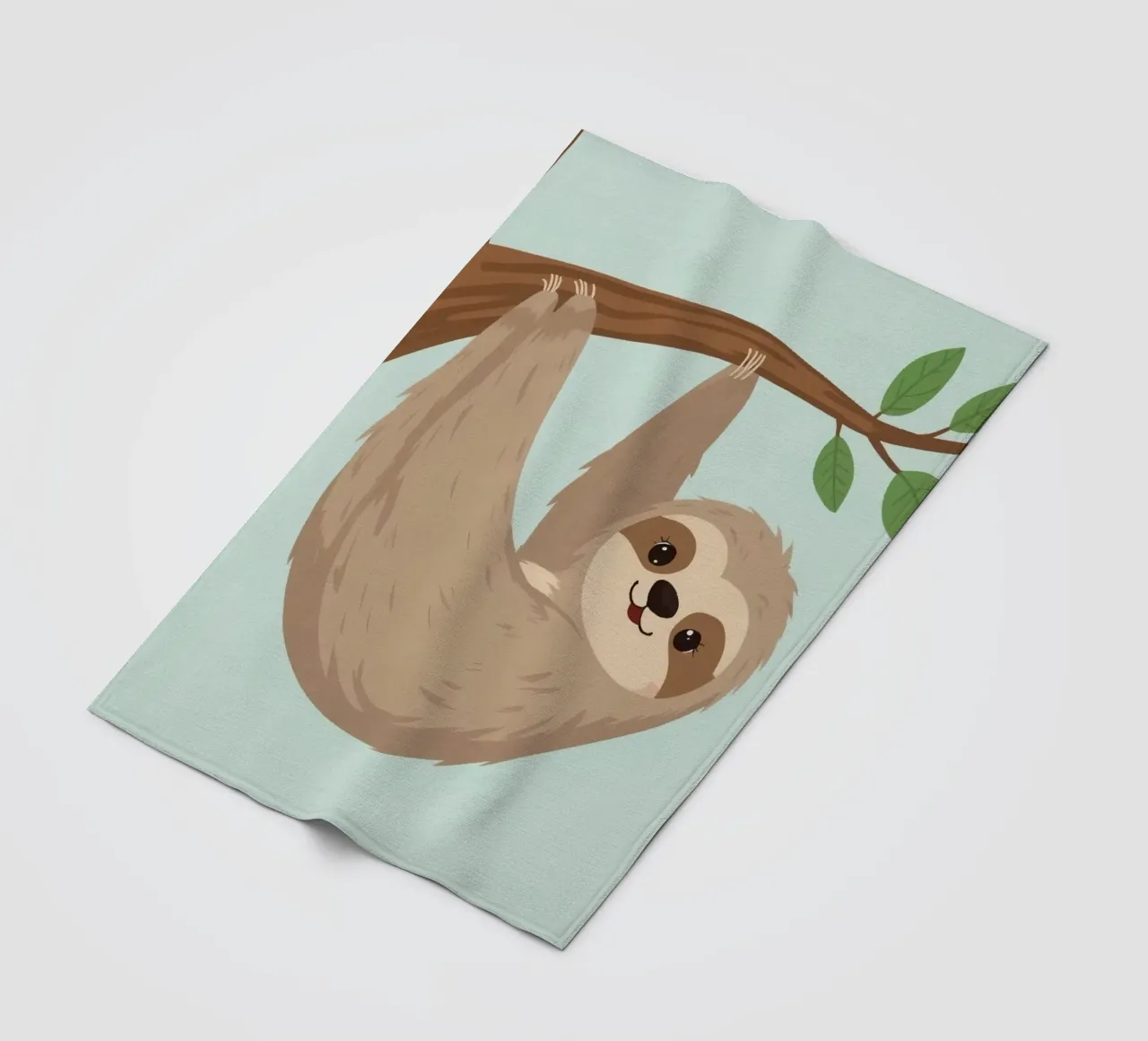 Simpatico bradipo dei cartoni animati appeso a testa in giù a un ramo marrone coperta in pile da DesignDoodle