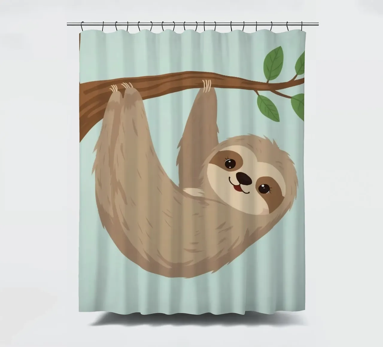 Simpatico bradipo dei cartoni animati appeso a testa in giù a un ramo marrone tenda da doccia da DesignDoodle