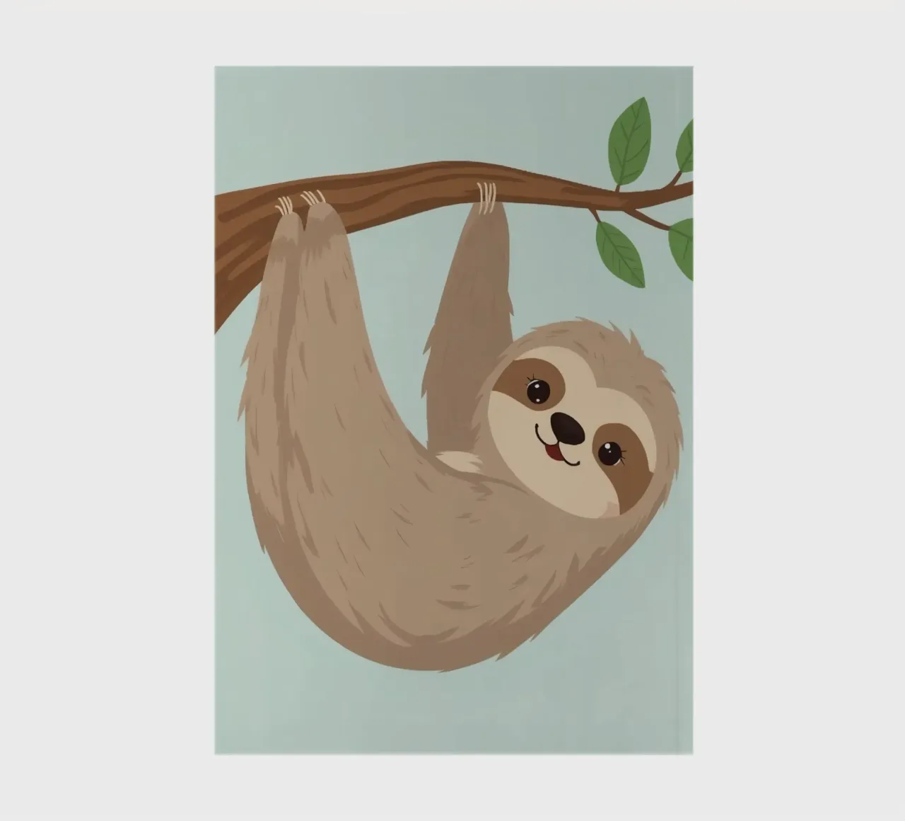Cute cartoon sloth hangs upside down from a brown branch notebook by DesignDoodle
