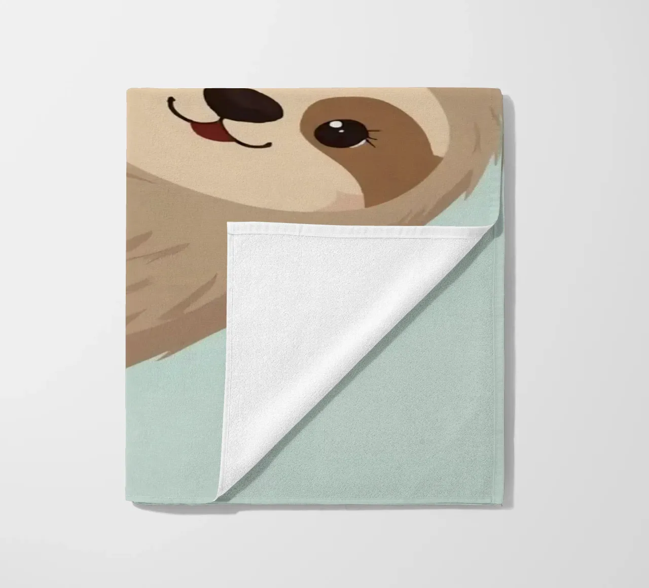 Simpatico bradipo dei cartoni animati appeso a testa in giù a un ramo marrone telo mare da DesignDoodle