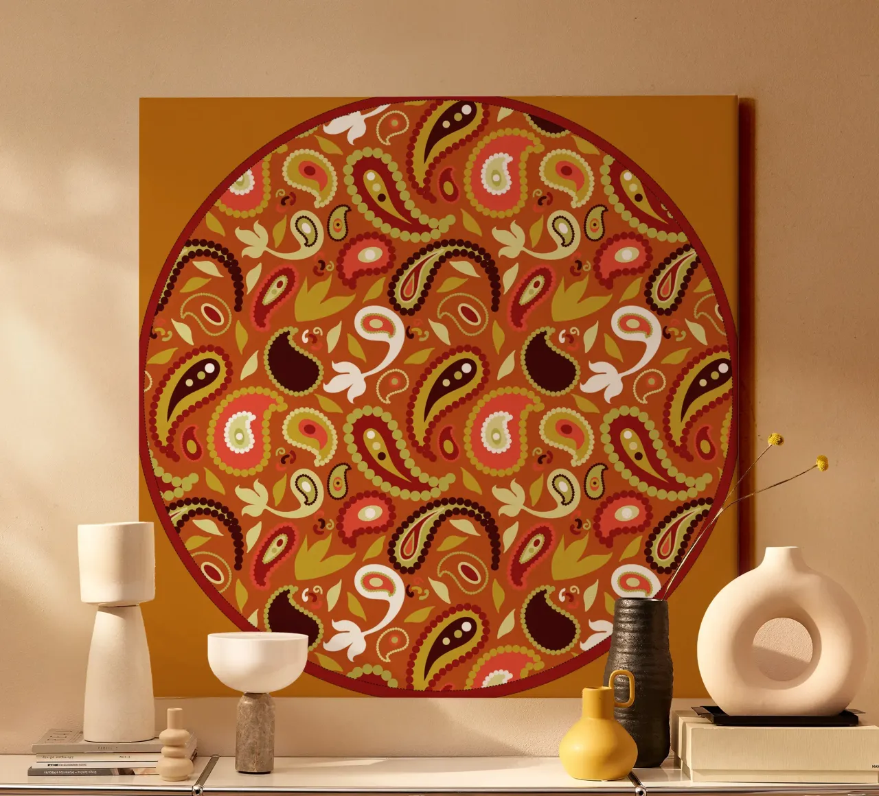 Paisley con especias de calabaza lienzo con Marco flotante de Nina May Design Studio