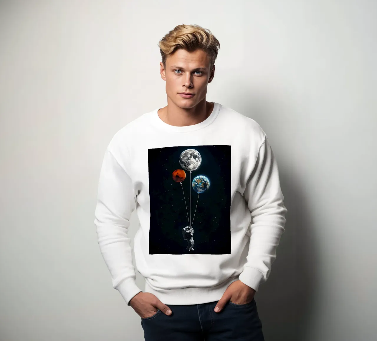 Astronauta con globos planetarios en el espacio sudadera de 🥝 KIWI STORE