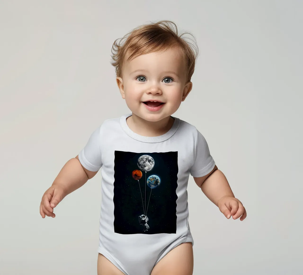 Astronaut with Planet Balloons in Space short-sleeve baby romper by 🥝 KIWI STORE
