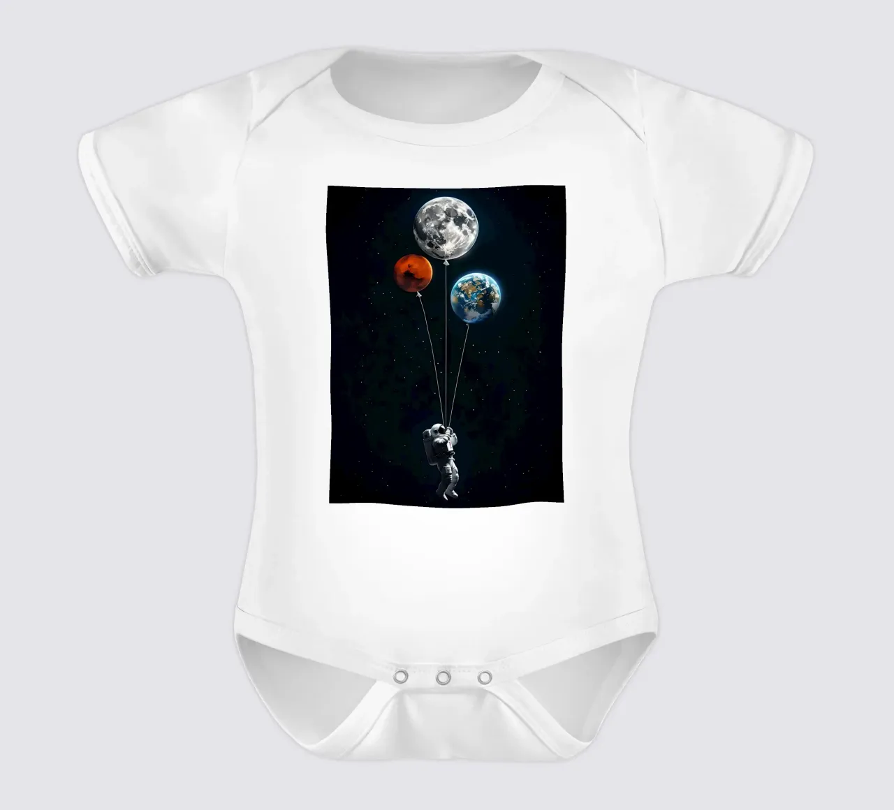 Astronaut with Planet Balloons in Space short-sleeve baby romper by 🥝 KIWI STORE
