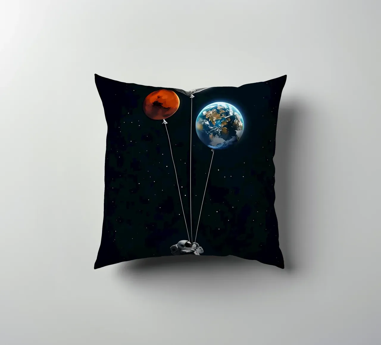 Astronaut with Planet Balloons in Space decorative cushion by 🥝 KIWI STORE