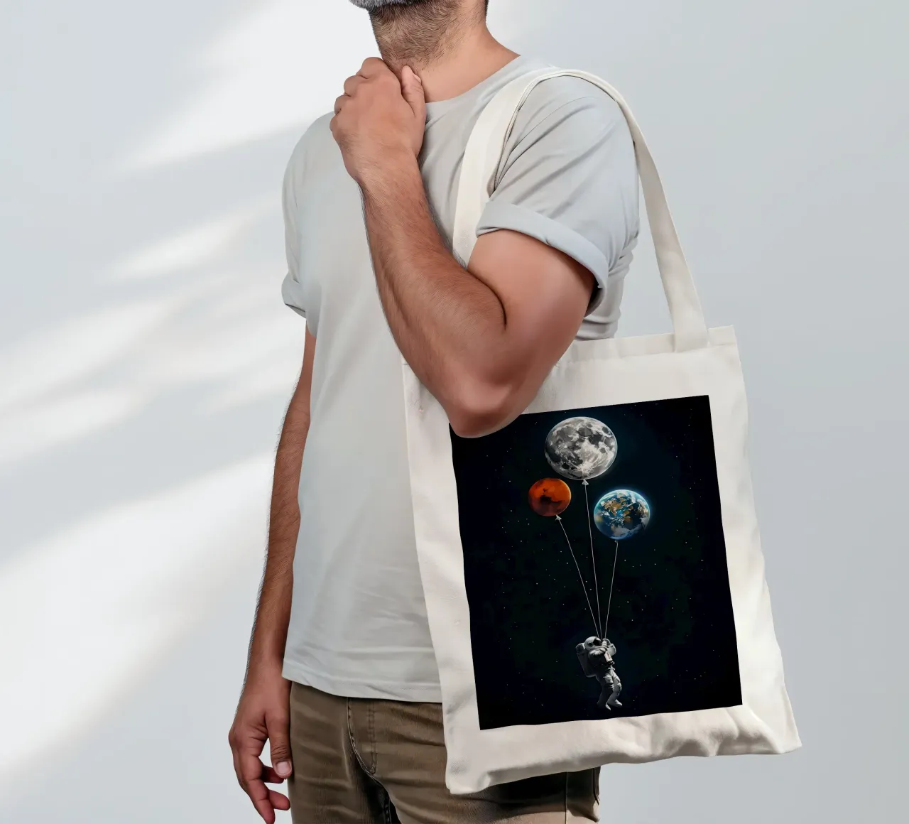 Astronaut with Planet Balloons in Space tote bag by 🥝 KIWI STORE