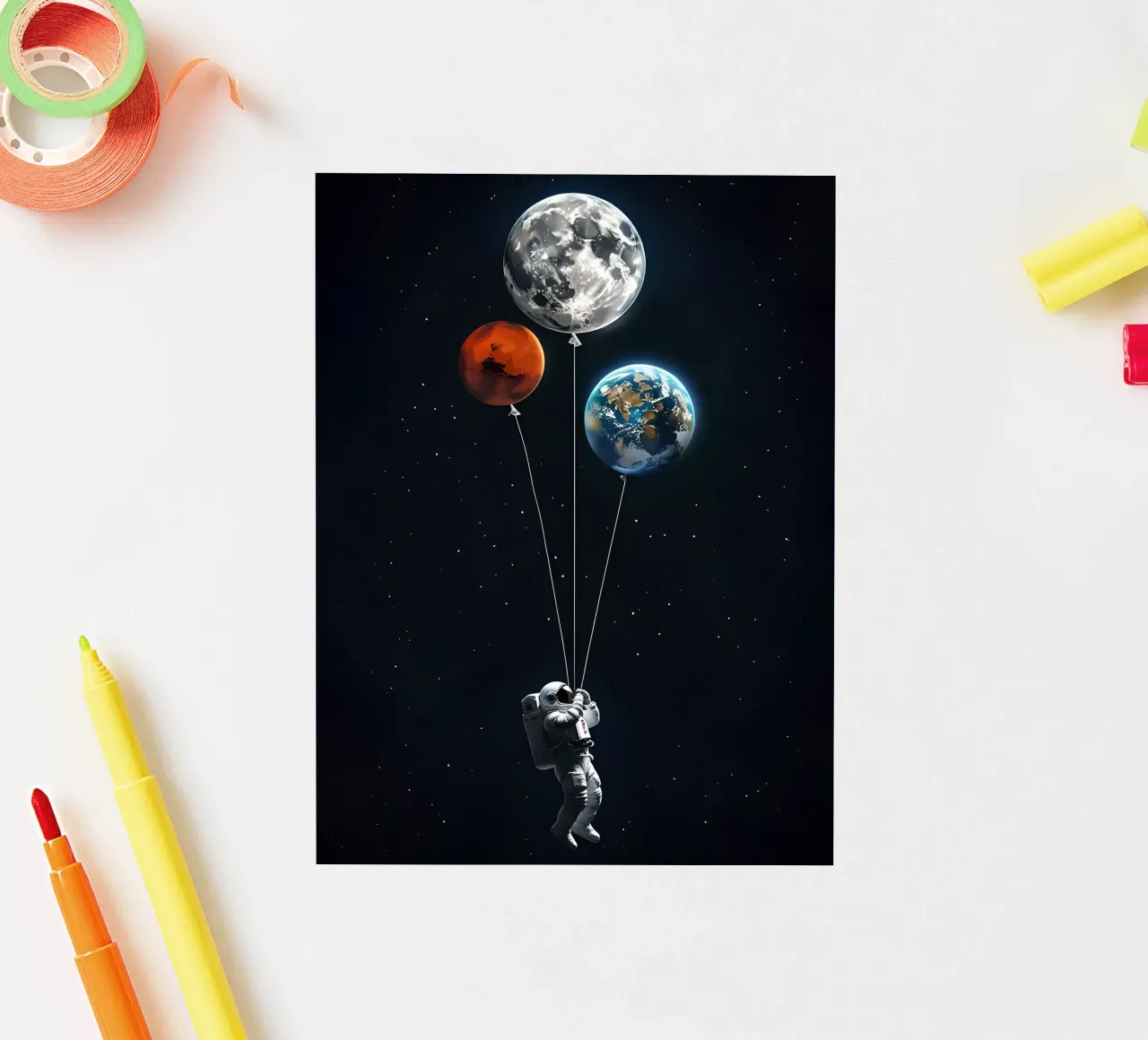Astronaut with Planet Balloons in Space sticker by 🥝 KIWI STORE