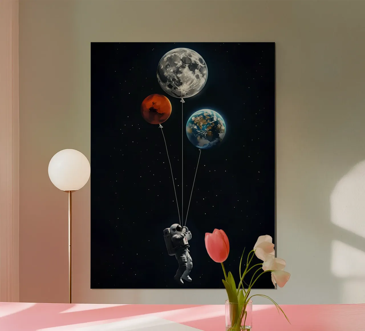 Astronaute avec ballons de la planète dans l'espace poster de 🥝 KIWI STORE