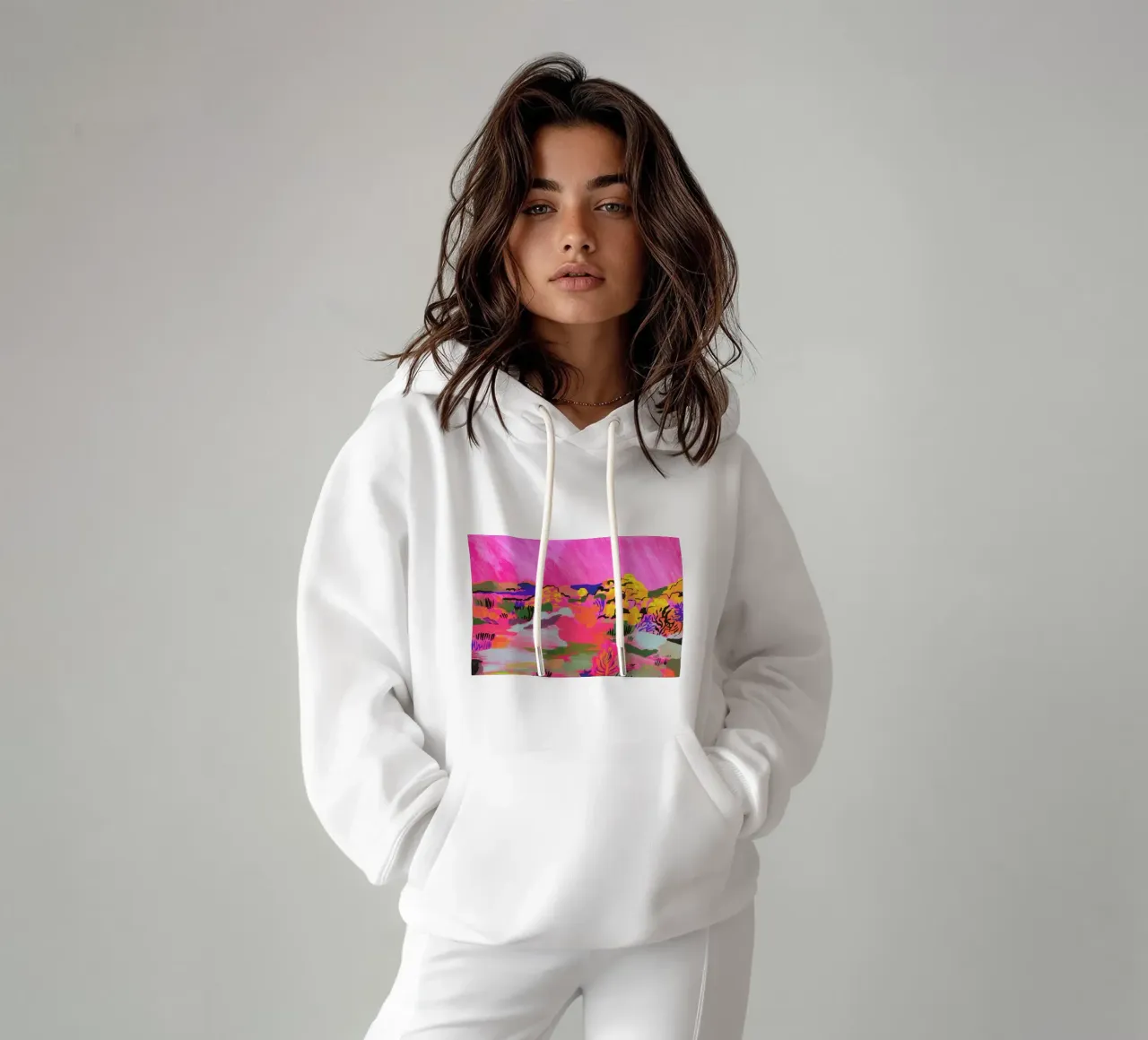 Pink Landscaspe felpa con cappuccio da Sonia Brittain