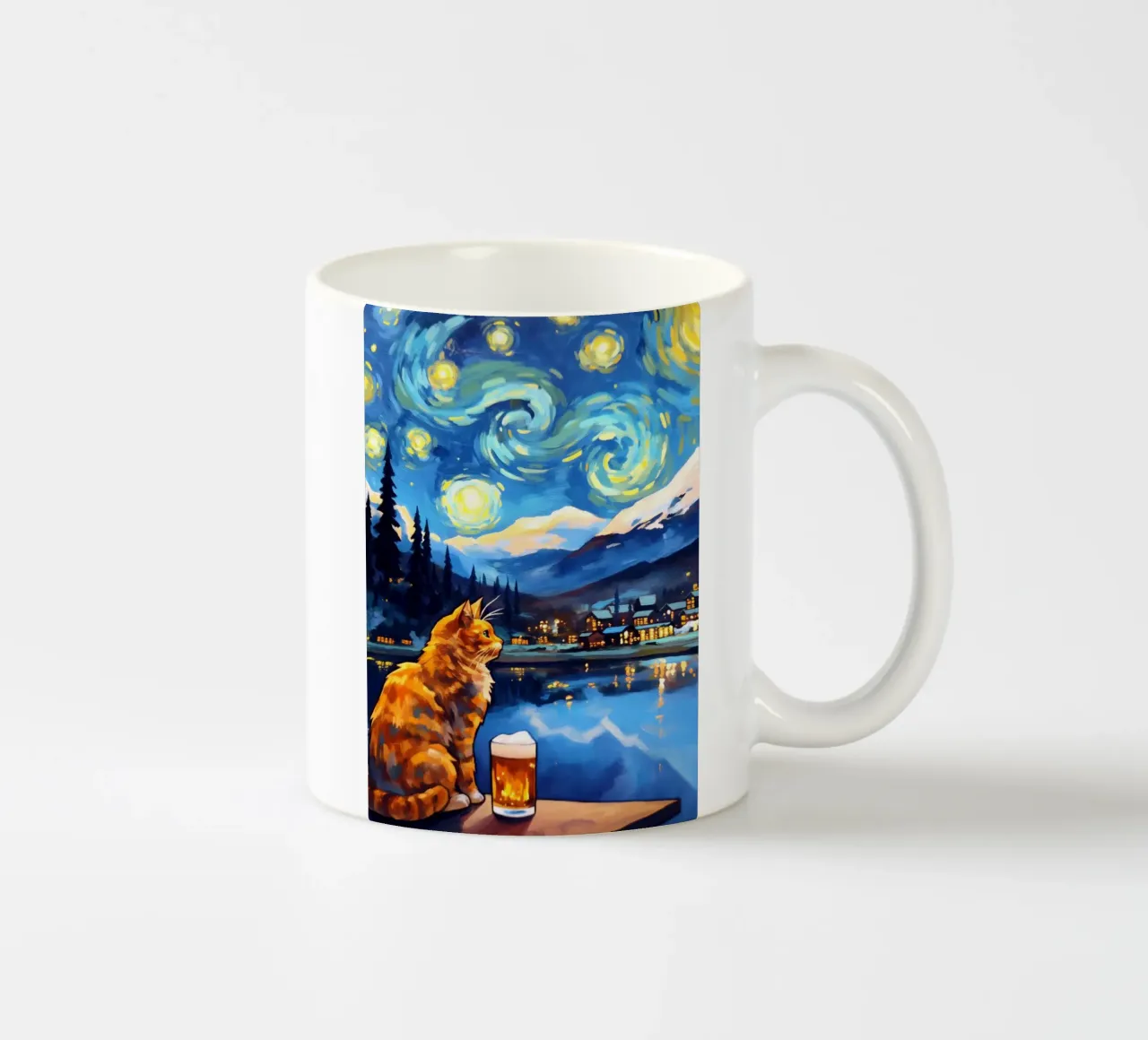 Gatto beve birra Serata stellare tazza in ceramica da Fleur de Lys