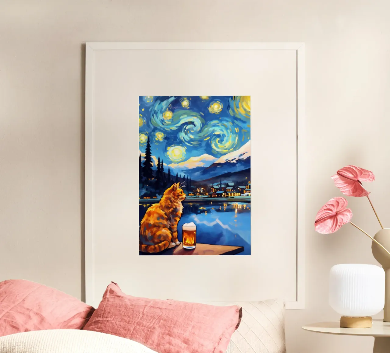 Gatto beve birra Serata stellare poster da Fleur de Lys