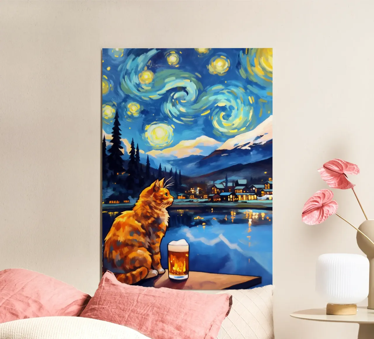 Gatto beve birra Serata stellare poster da Fleur de Lys