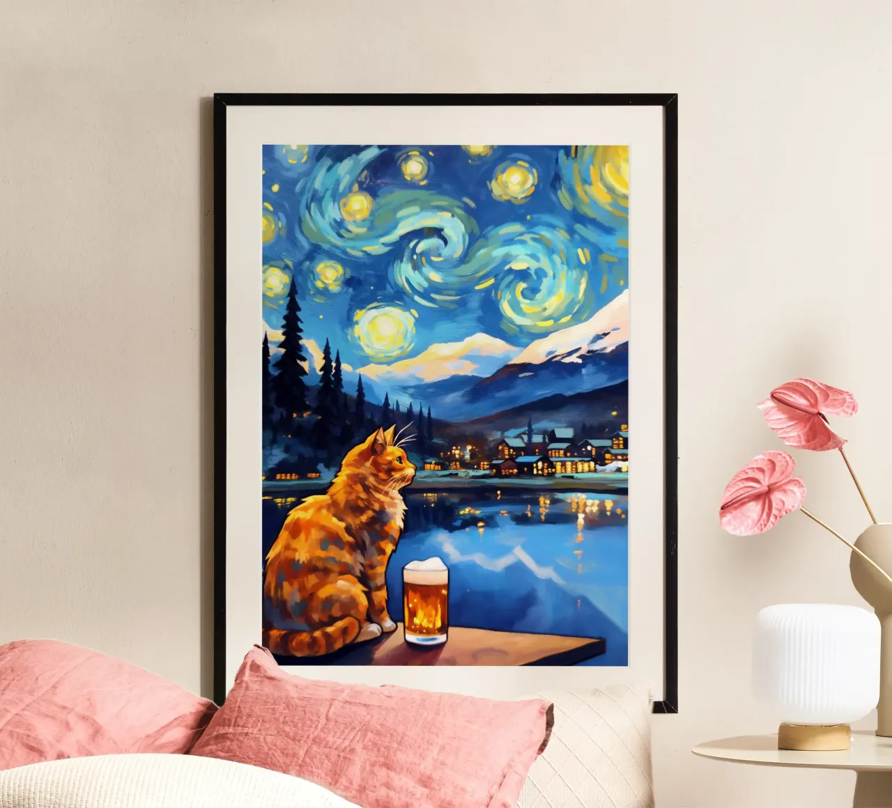 Gatto beve birra Serata stellare poster da Fleur de Lys