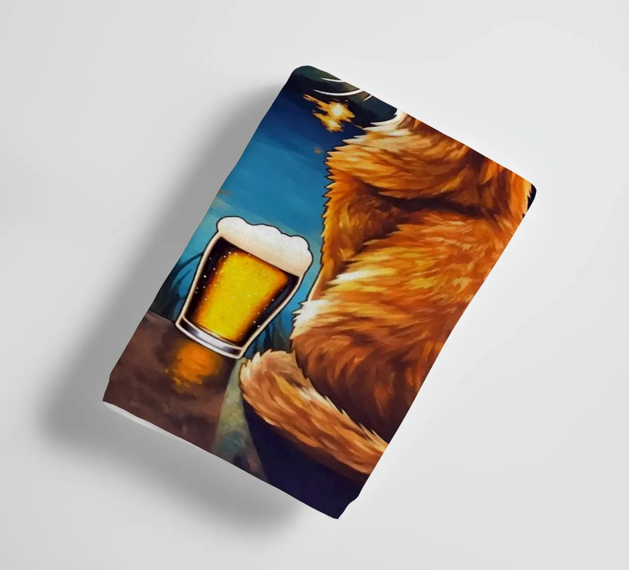 Gatto beve birra Serata stellare asciugamano da bagno da Fleur de Lys