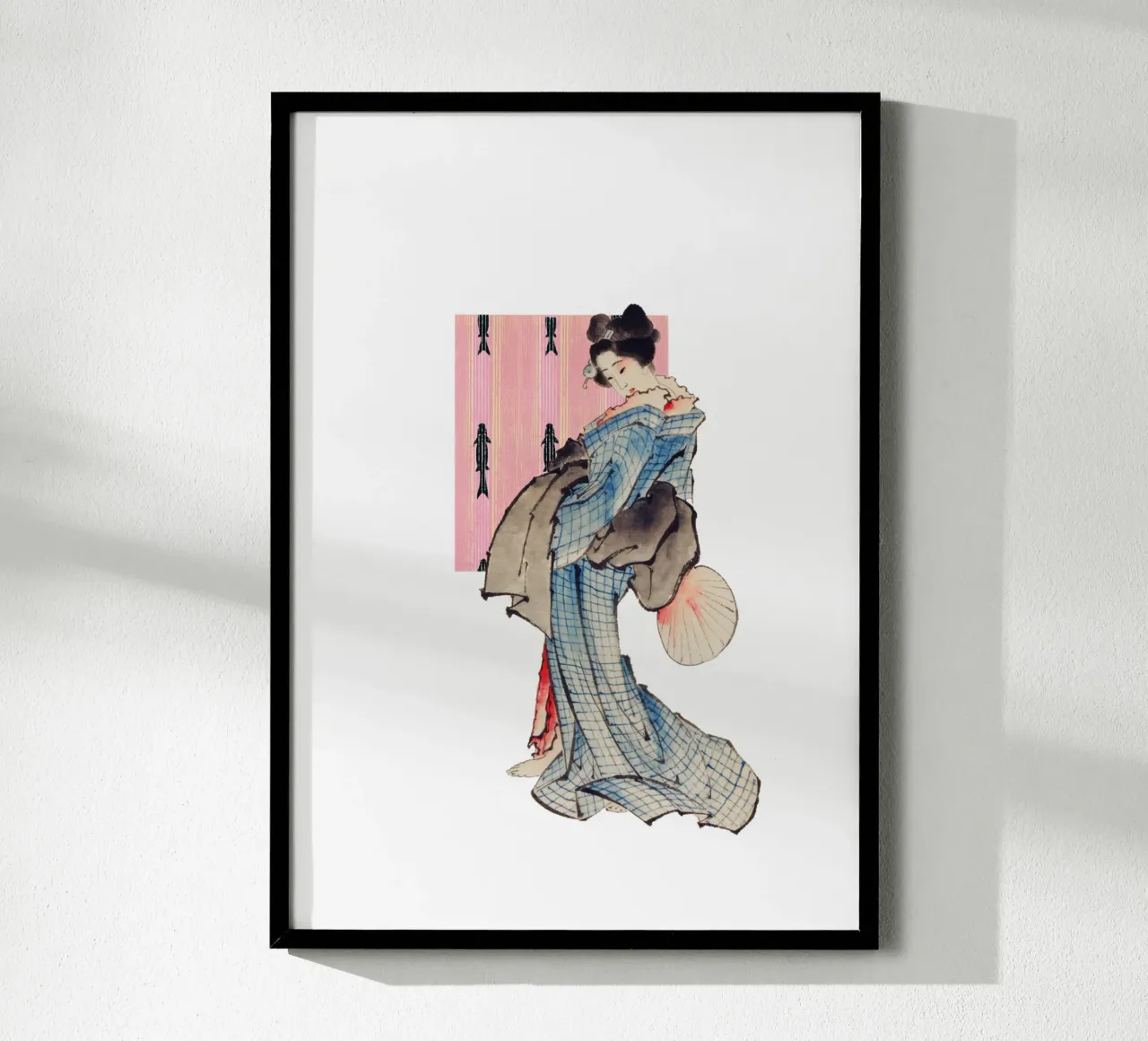 Grid and Grace: Kimono | Press Play Art Print Collage poster with wooden frame by Press Play Art Prints