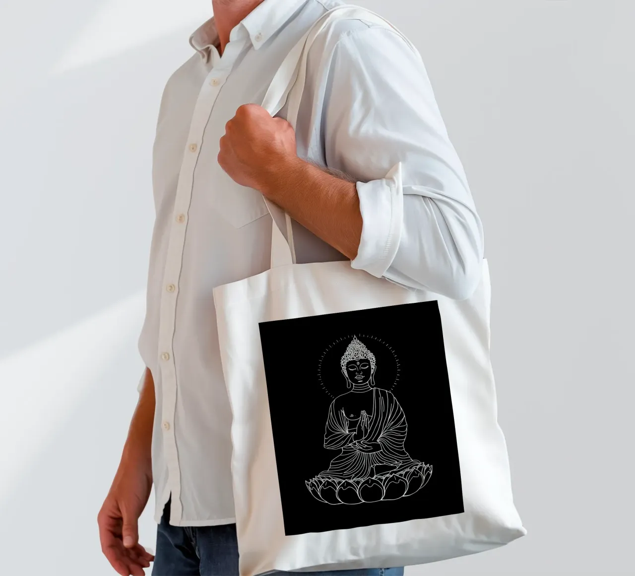 Buddha Schwarz Weiß tote bag by kosinsart.gallery