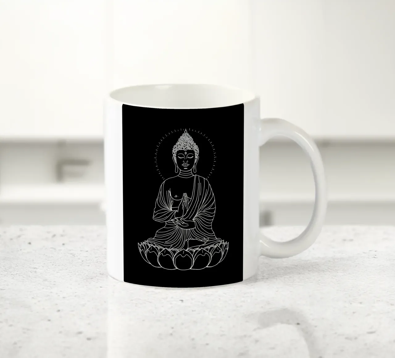 Buddha Schwarz Weiß tazza in ceramica da kosinsart.gallery