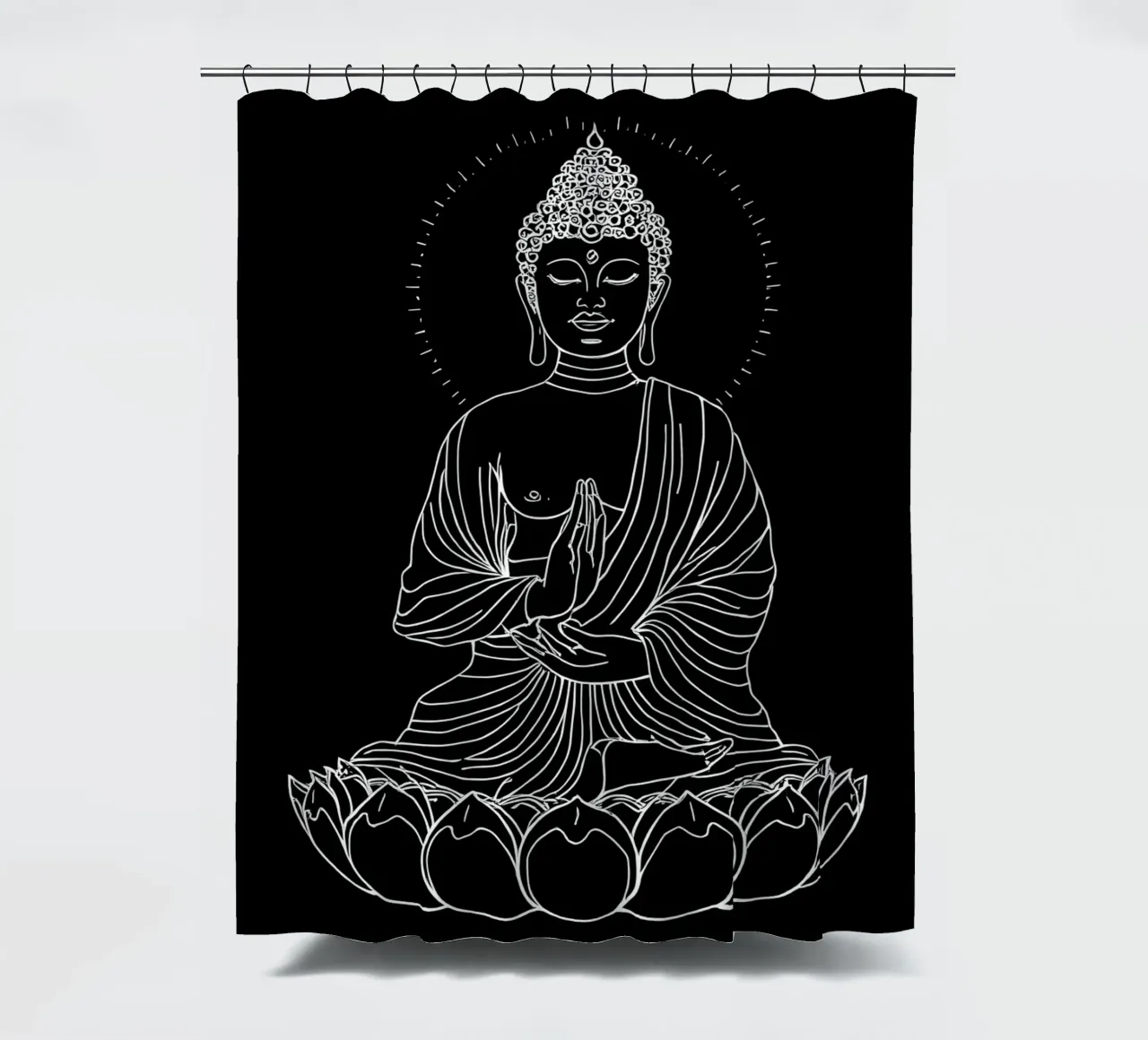 Buddha Schwarz Weiß douchegordijn van kosinsart.gallery