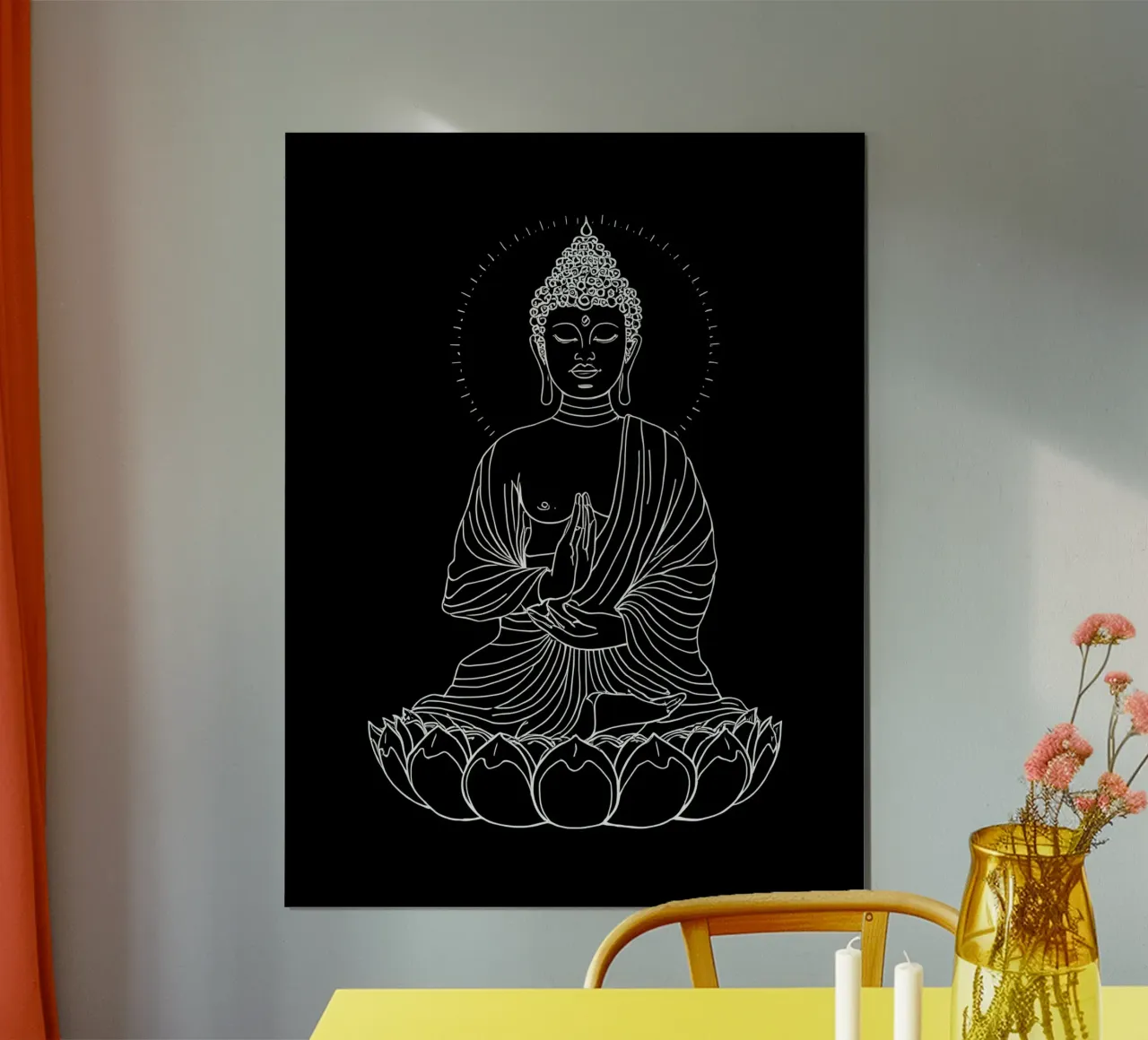 Buddha Schwarz Weiß poster con telaio in alluminio da kosinsart.gallery