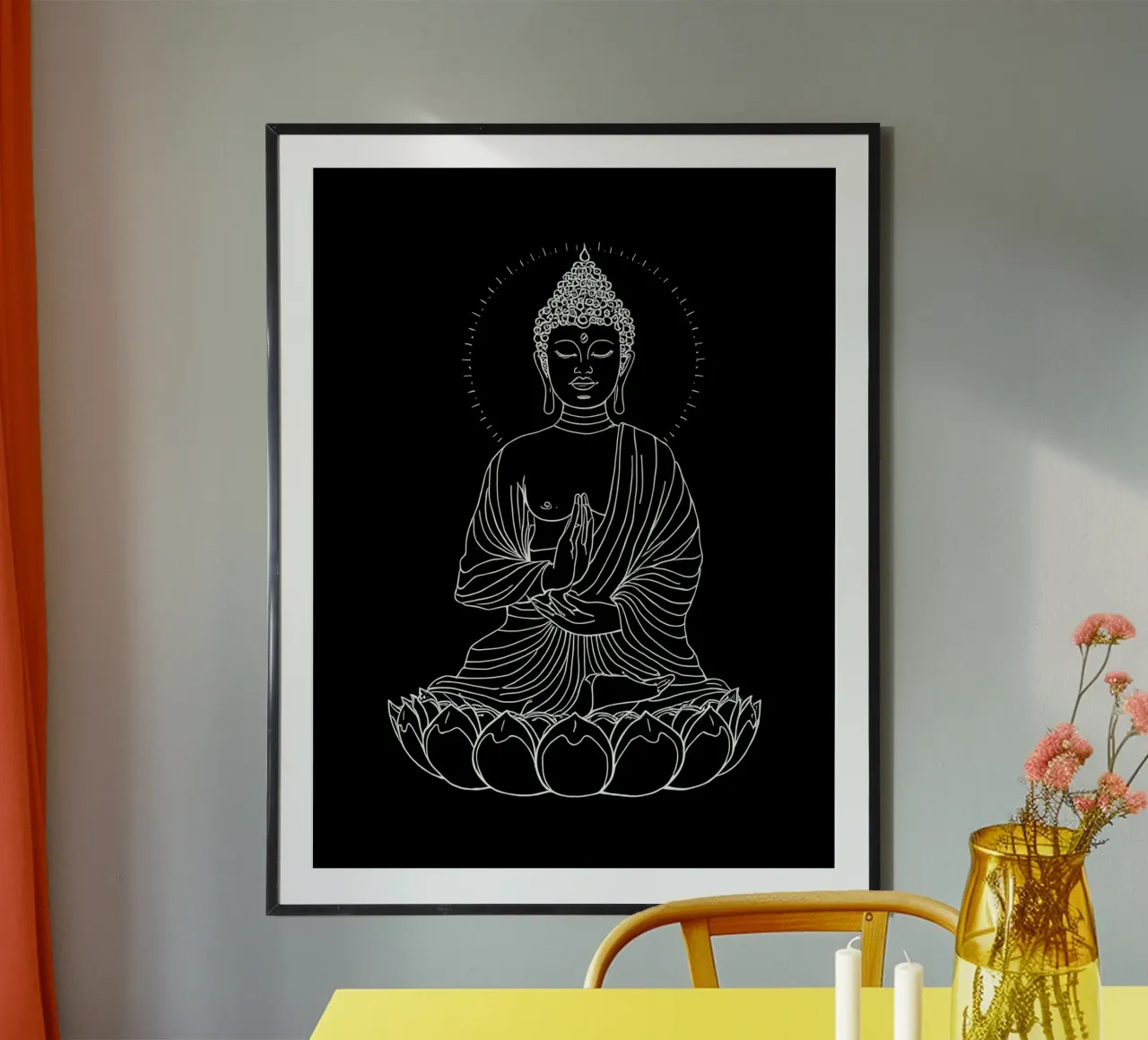 Buddha Schwarz Weiß poster con telaio in alluminio da kosinsart.gallery