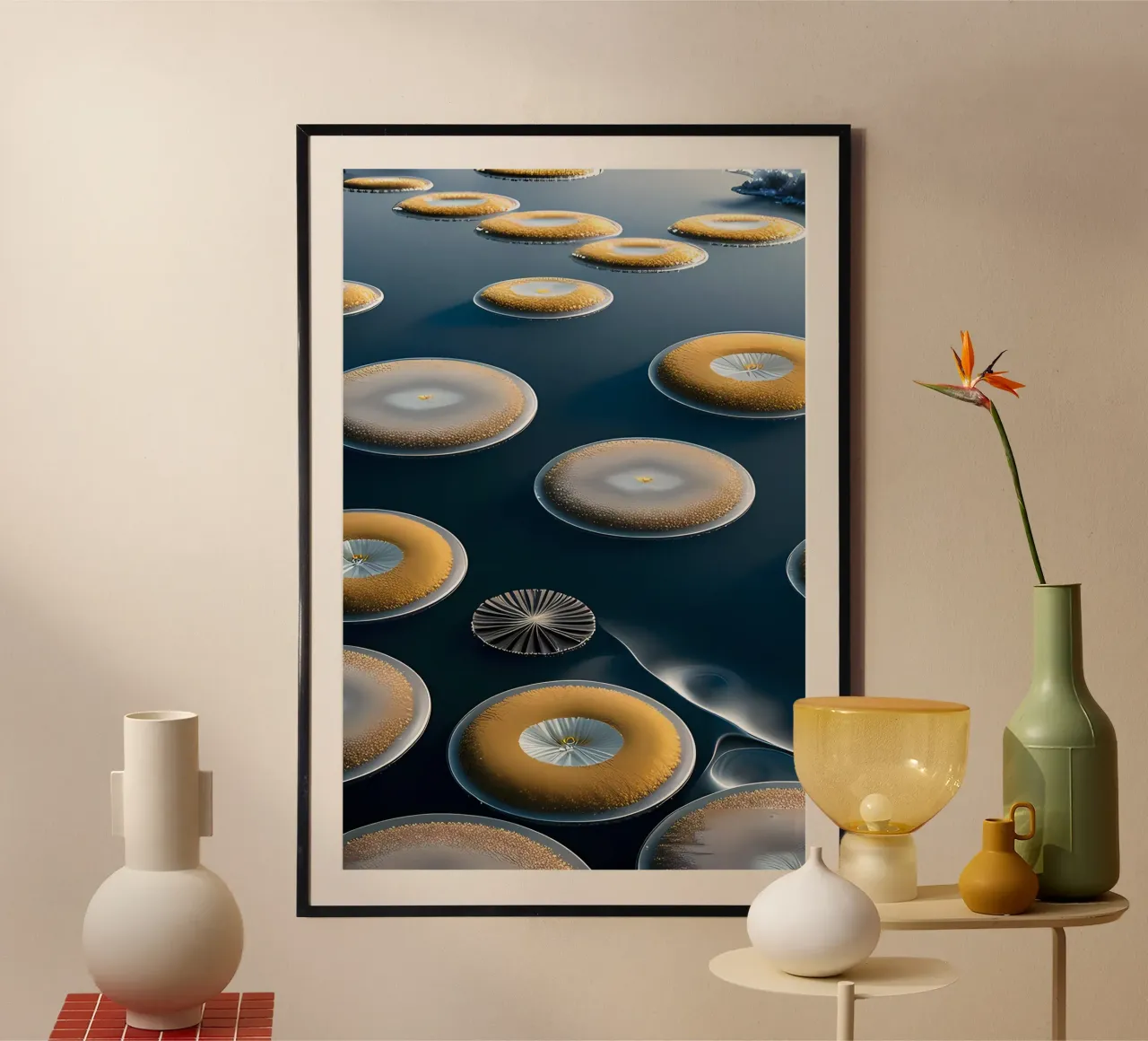 Eisblumen im Wasser poster with wooden frame by kosinsart.gallery
