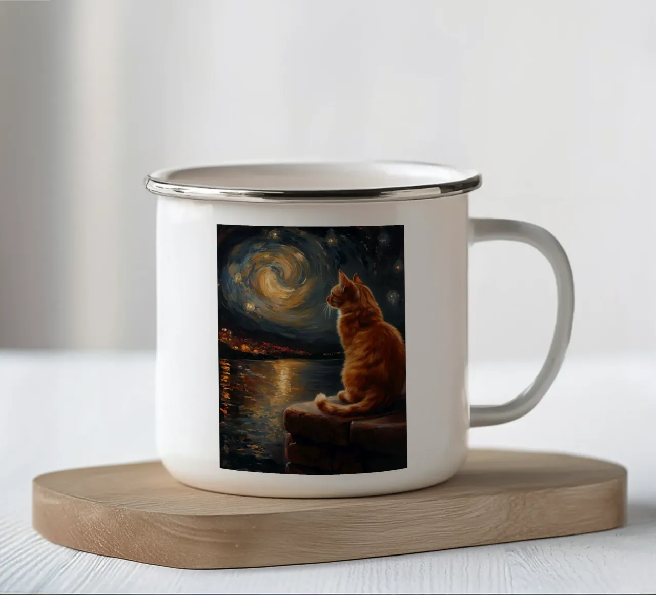 Gatto Notte Stellata tazza in smalto da Fleur de Lys