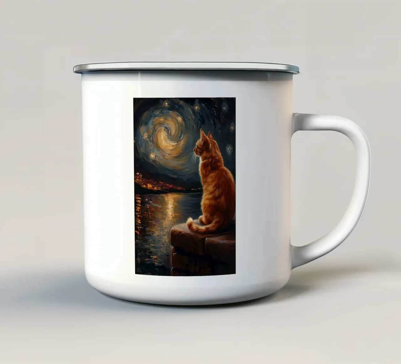Gatto Notte Stellata tazza in smalto da Fleur de Lys