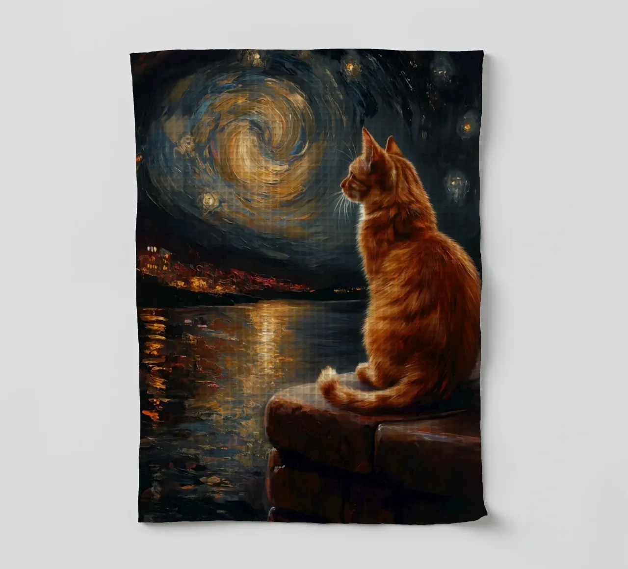 Chat Nuit étoilée torchon de Fleur de Lys
