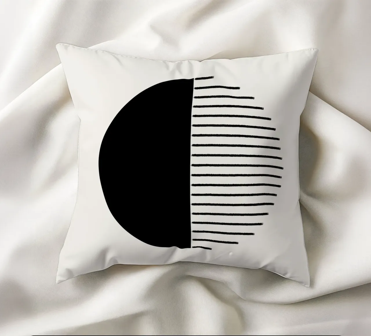 Minimalist geometric artwork with lines and circles in black cuscino da Imaginative