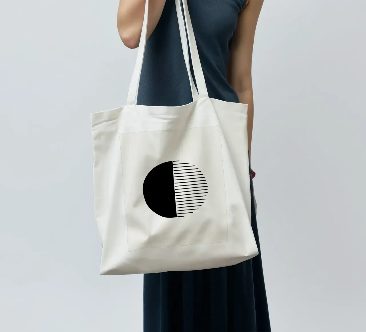 Minimalist geometric artwork with lines and circles in black borsa in juta da Imaginative