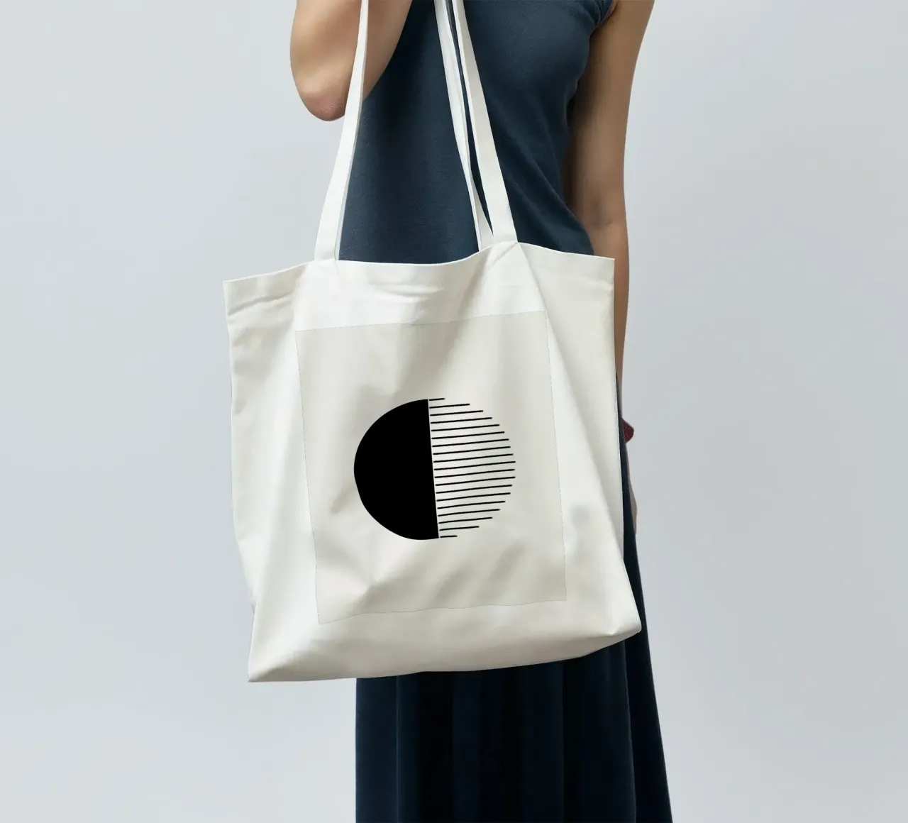 Minimalist geometric artwork with lines and circles in black borsa in juta da Imaginative