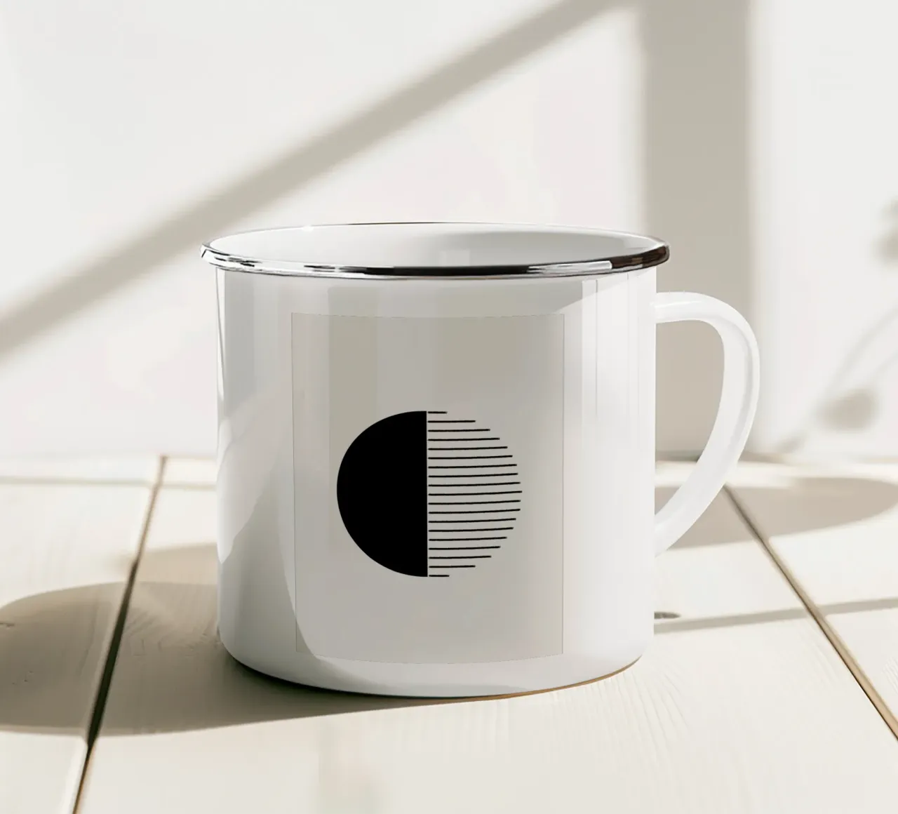 Minimalist geometric artwork with lines and circles in black tazza in smalto da Imaginative