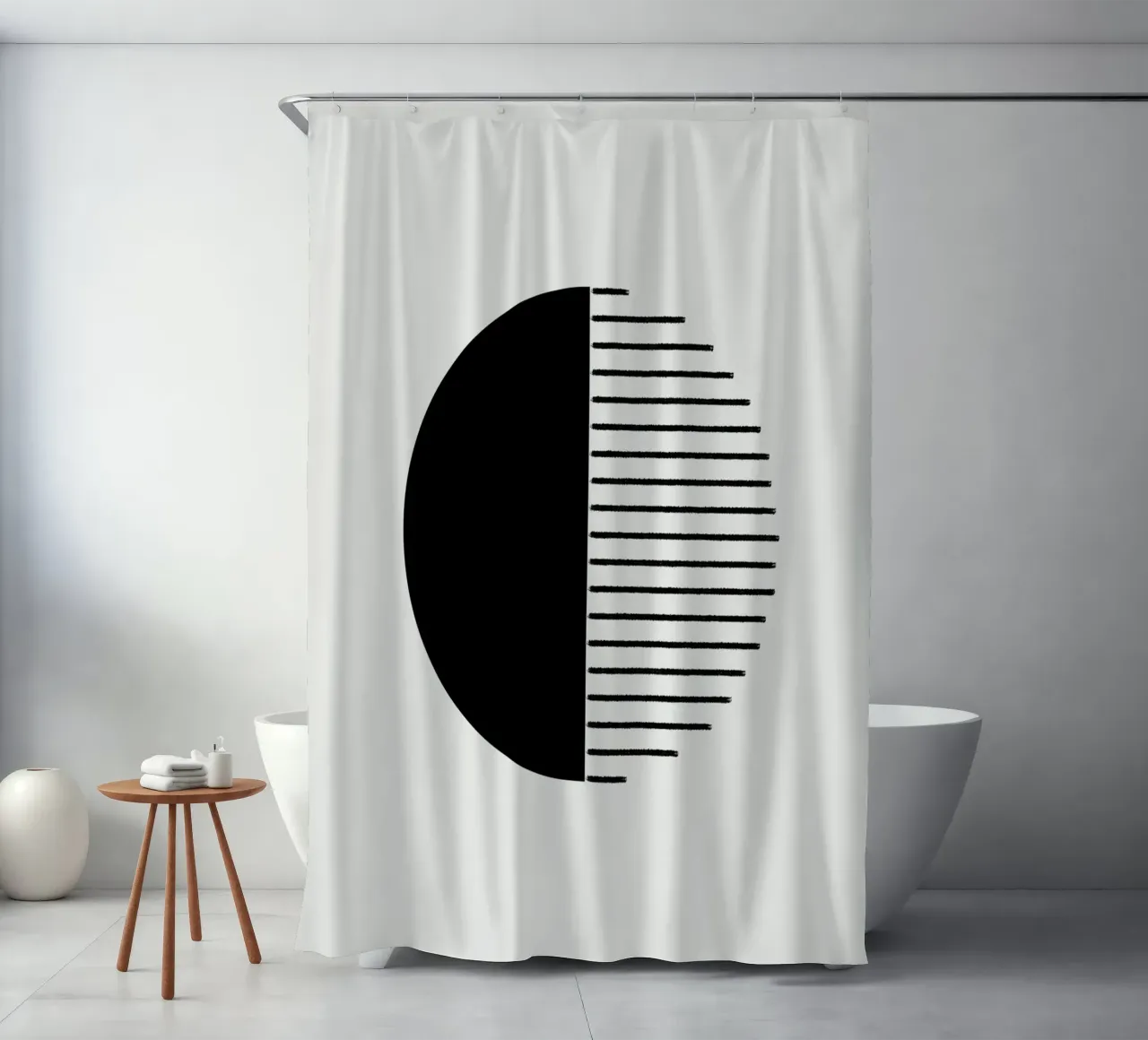 Minimalist geometric artwork with lines and circles in black Duschvorhang von Imaginative