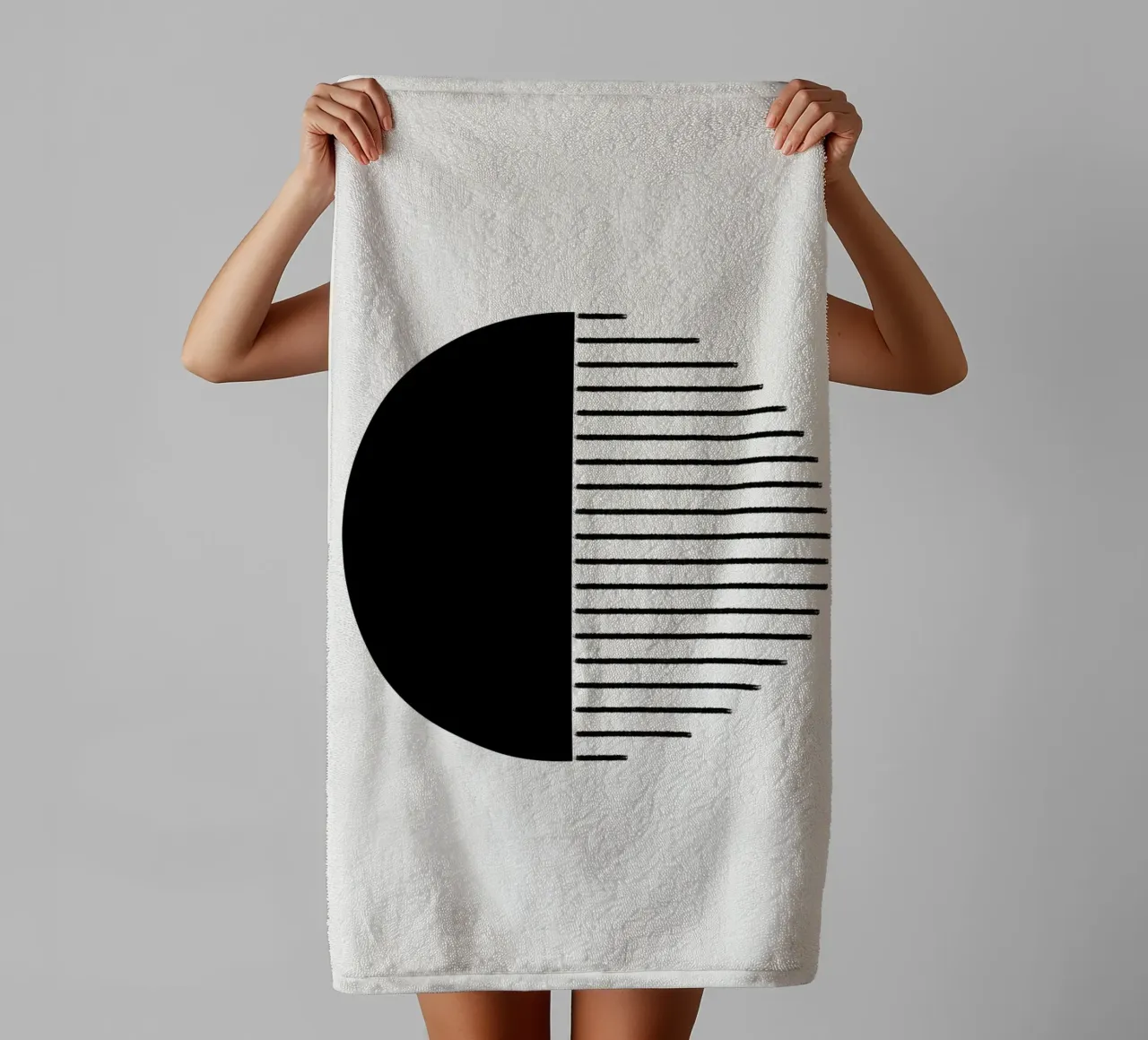 Minimalist geometric artwork with lines and circles in black serviette de bain de Imaginative