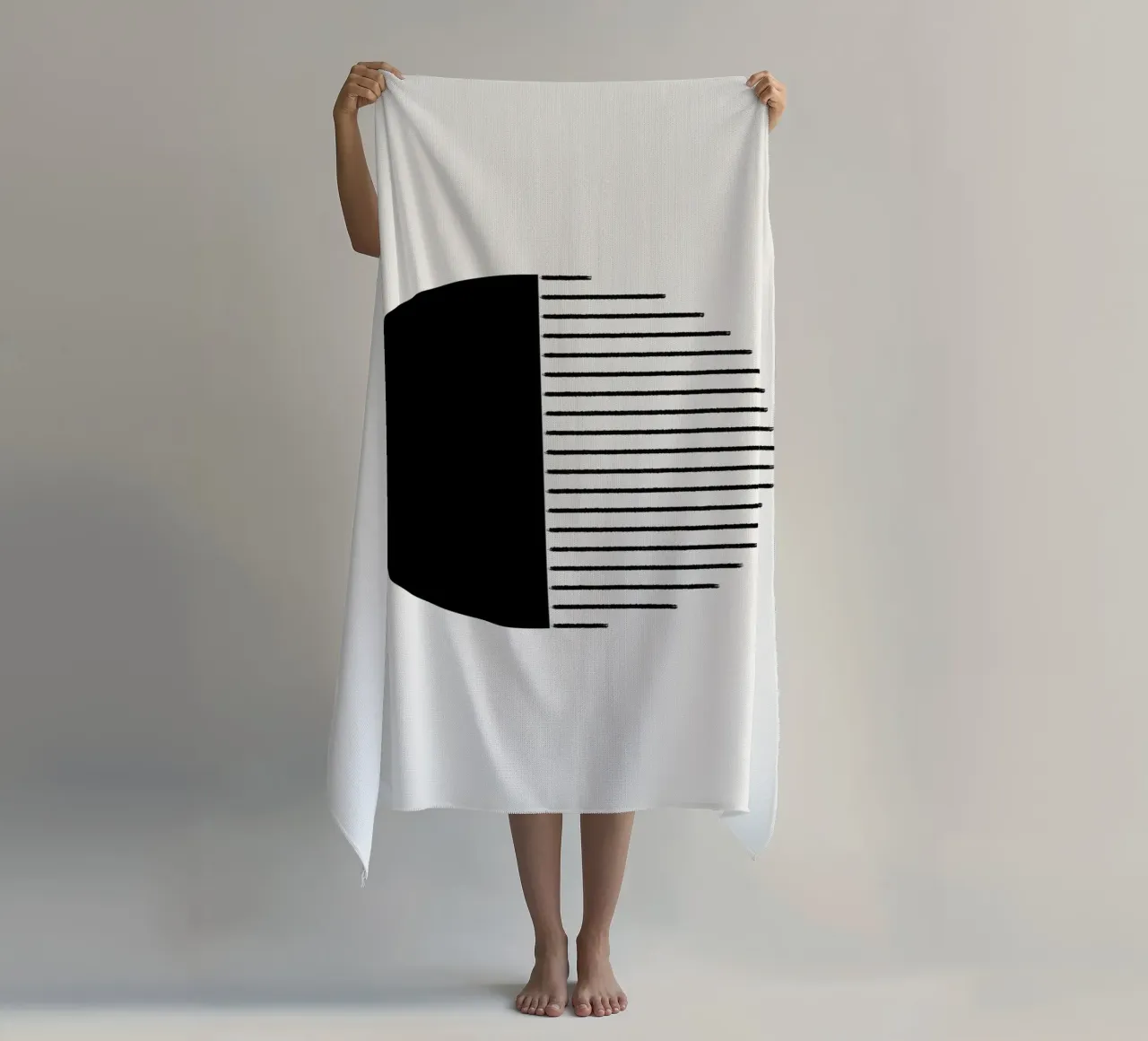 Minimalist geometric artwork with lines and circles in black telo mare da Imaginative