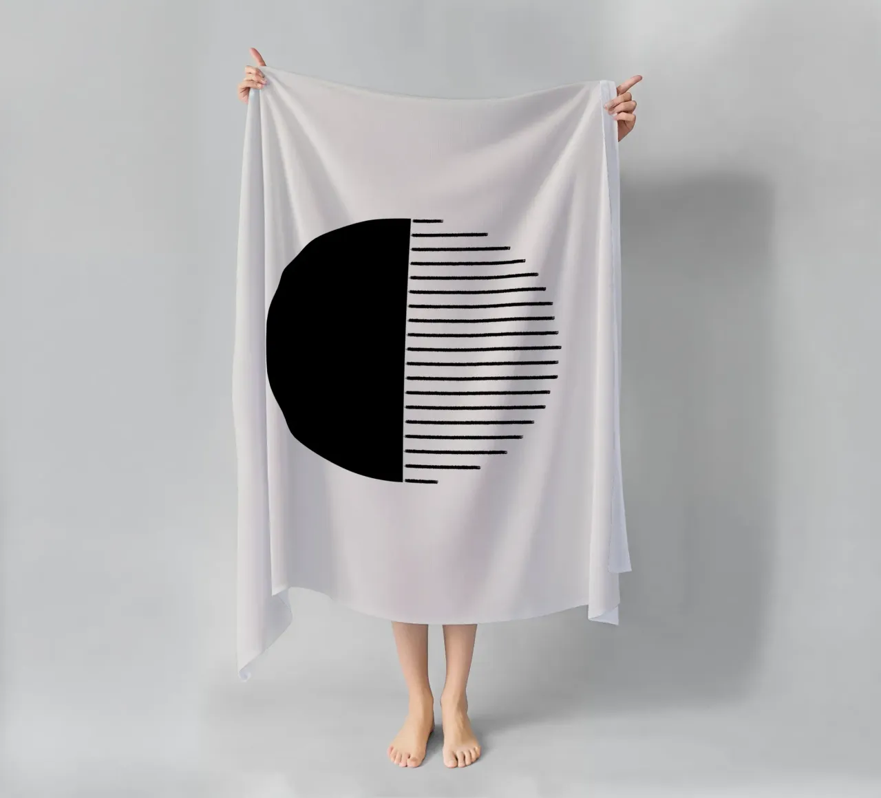 Minimalist geometric artwork with lines and circles in black telo mare da Imaginative