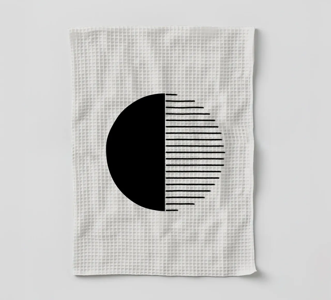 Minimalist geometric artwork with lines and circles in black theedoek van Imaginative