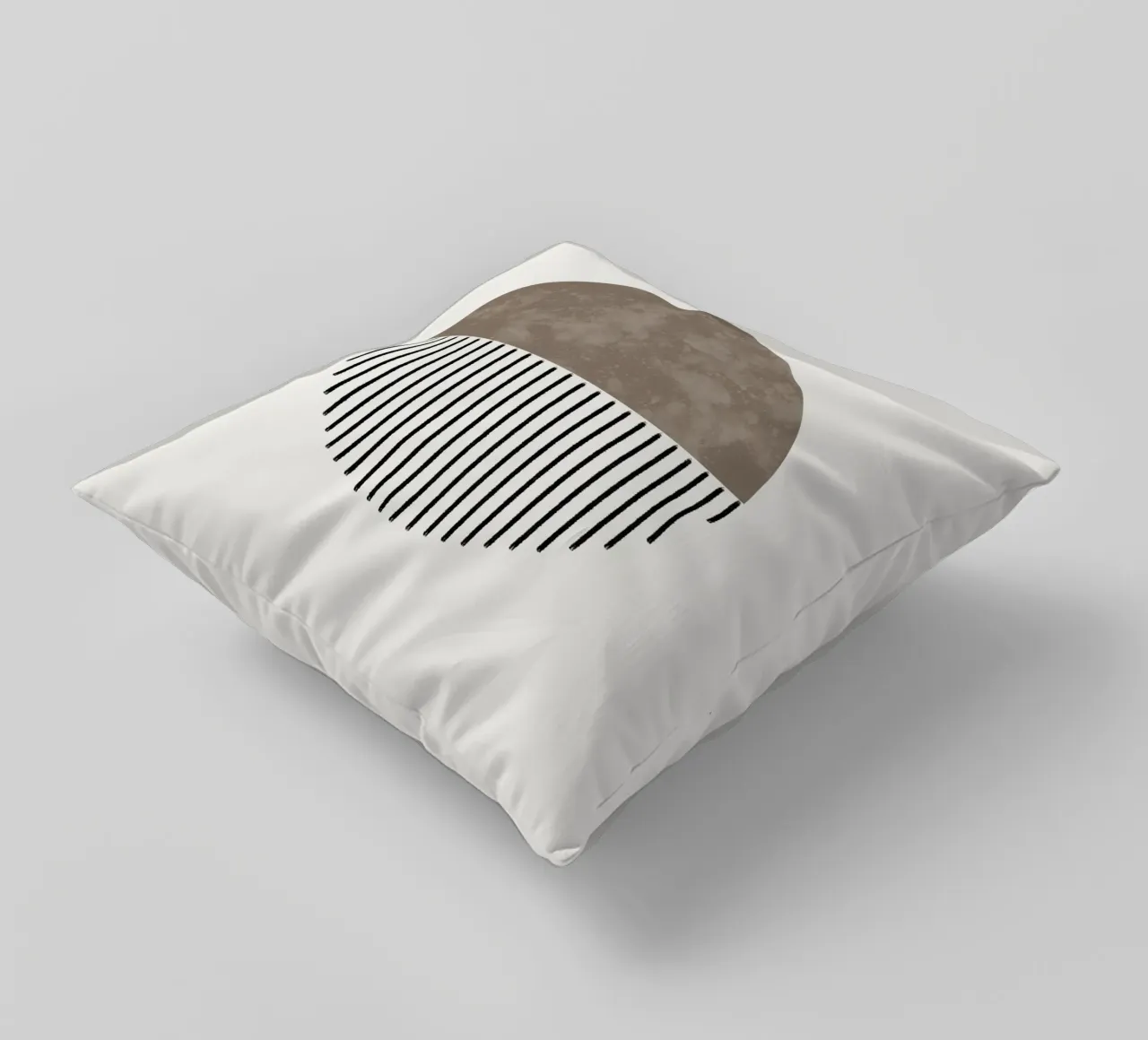 Minimalist geometric artwork with lines and circles in brown cuscino da Imaginative