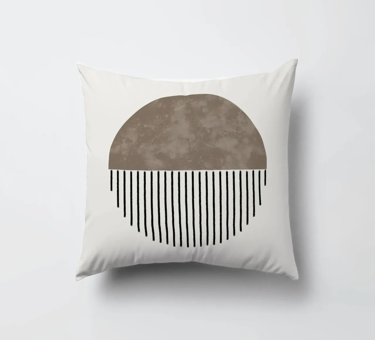 Minimalist geometric artwork with lines and circles in brown cuscino da Imaginative