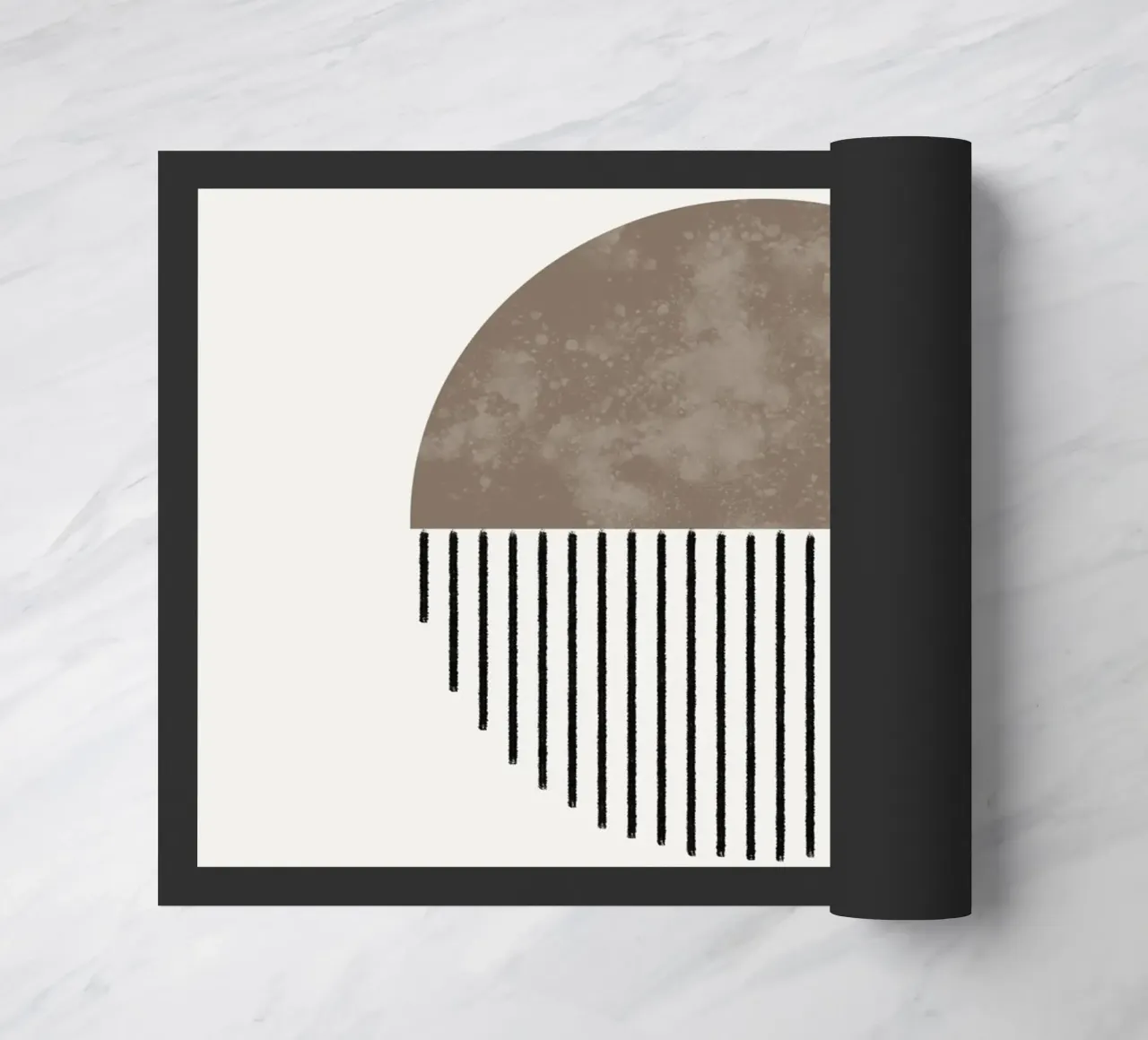 Minimalist geometric artwork with lines and circles in brown felpudo de Imaginative