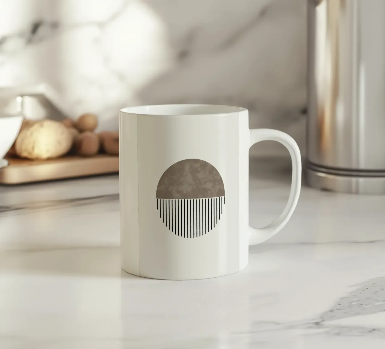 Minimalist geometric artwork with lines and circles in brown keramische mok van Imaginative