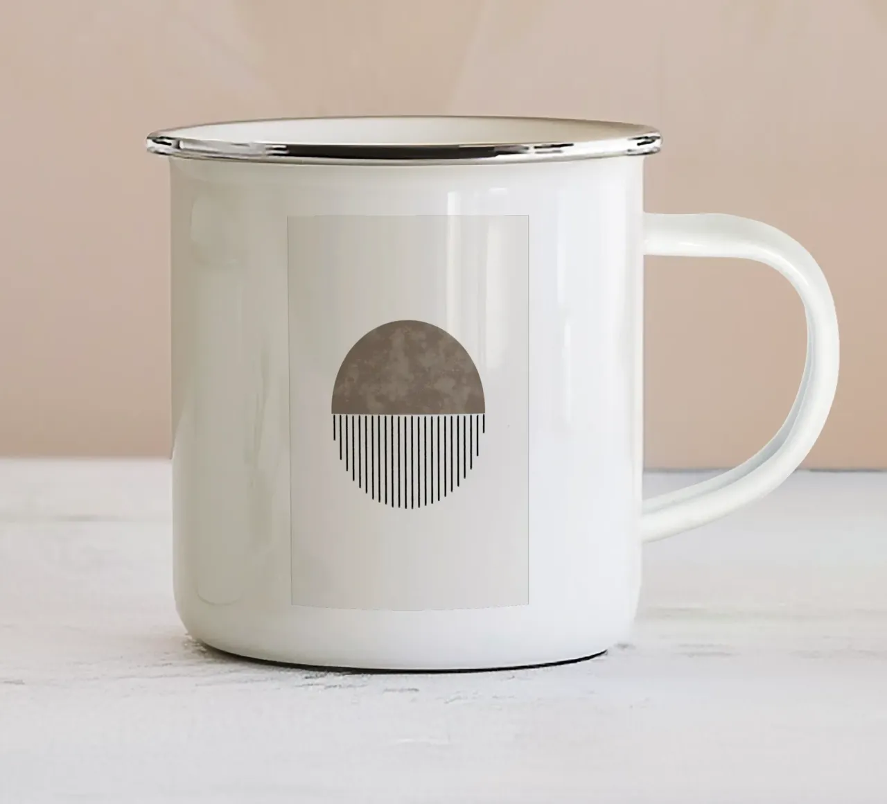Minimalist geometric artwork with lines and circles in brown emaille mok van Imaginative