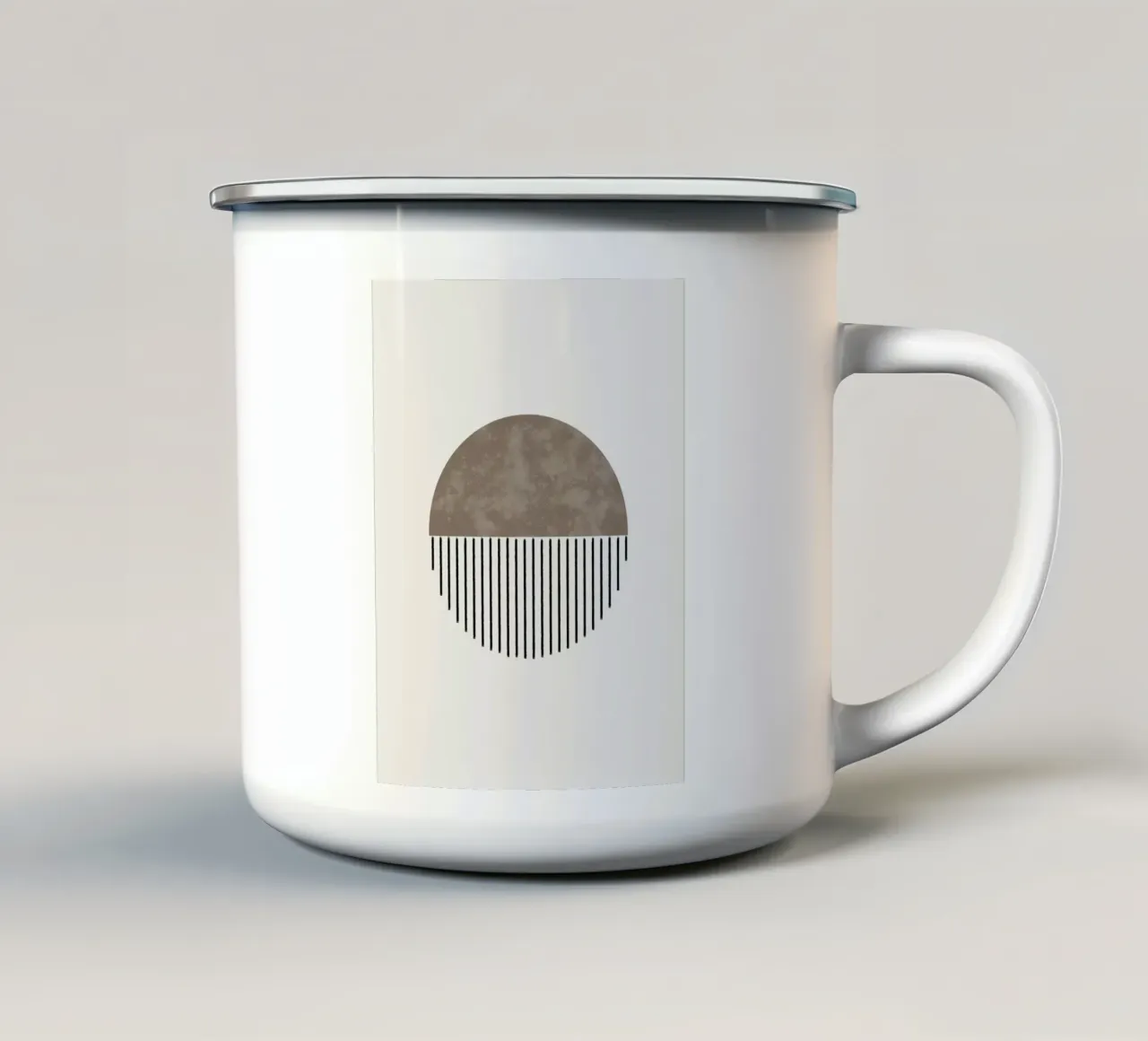 Minimalist geometric artwork with lines and circles in brown emaille mok van Imaginative