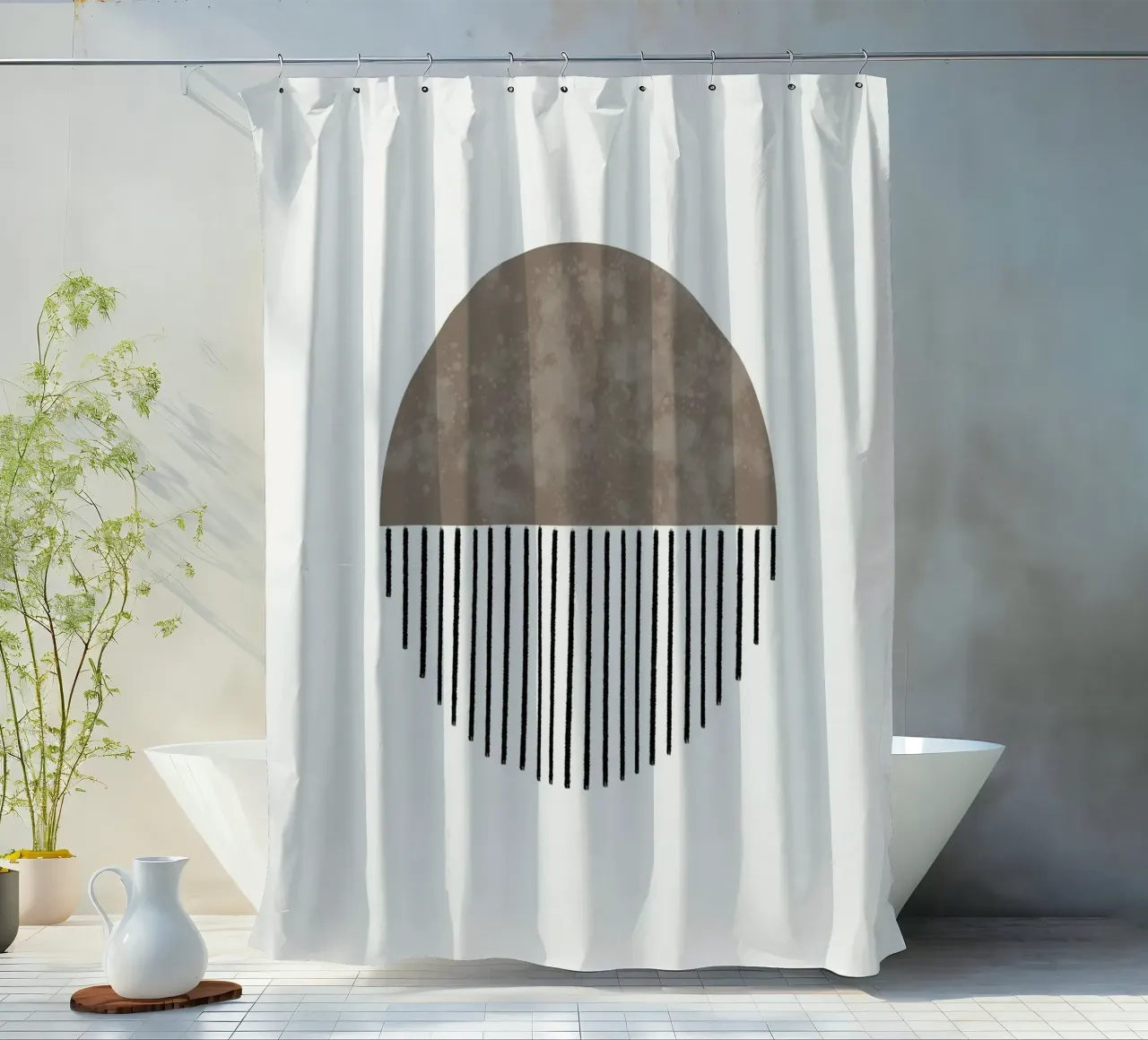 Minimalist geometric artwork with lines and circles in brown tenda da doccia da Imaginative