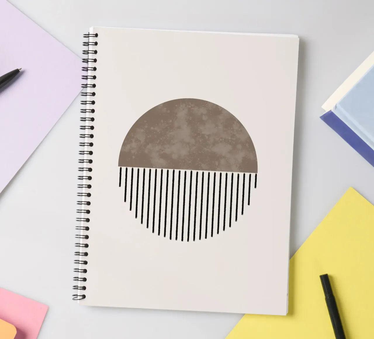 Minimalist geometric artwork with lines and circles in brown diario ad anelli da Imaginative