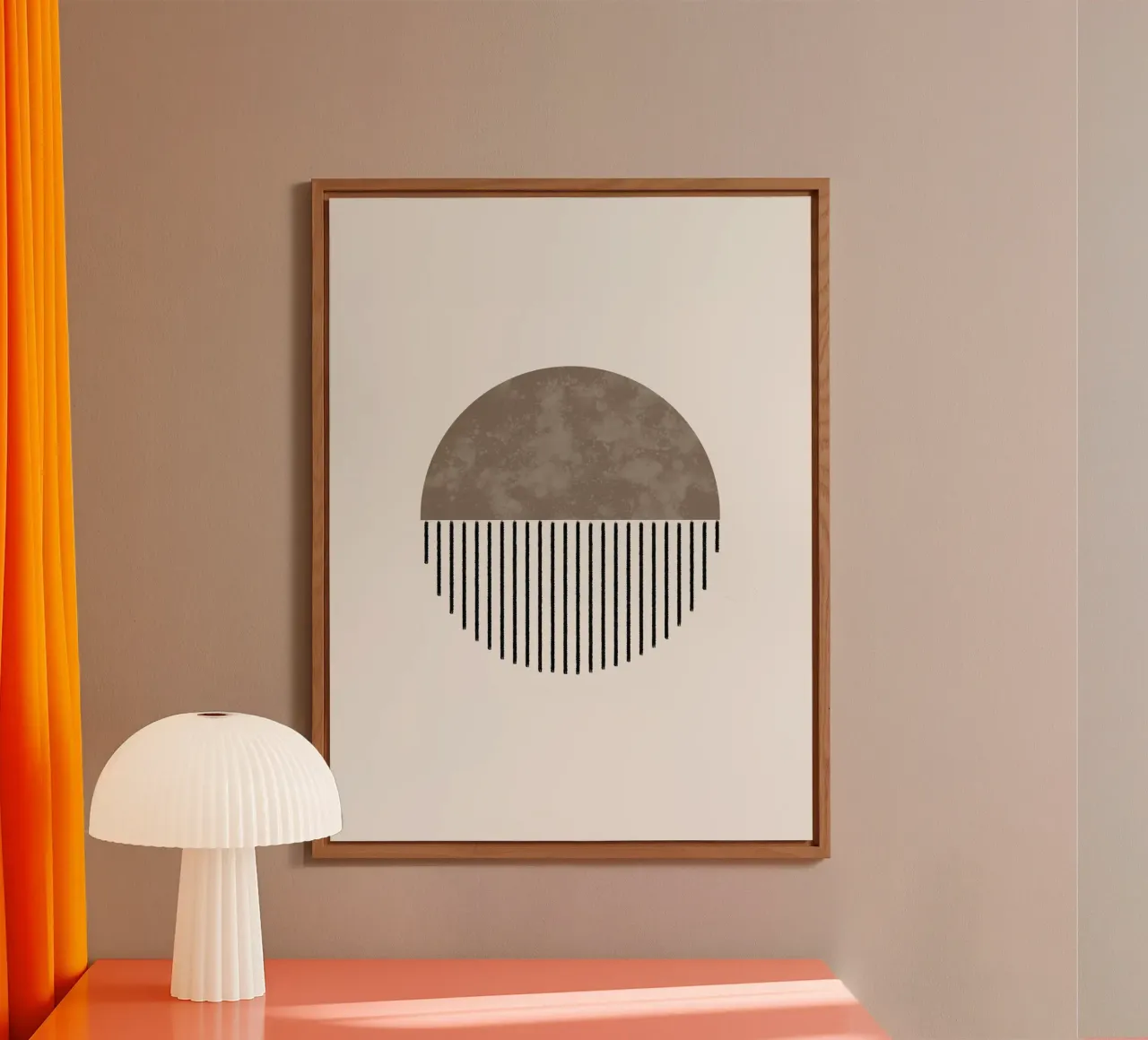 Minimalist geometric artwork with lines and circles in brown aluminio dibond de Imaginative