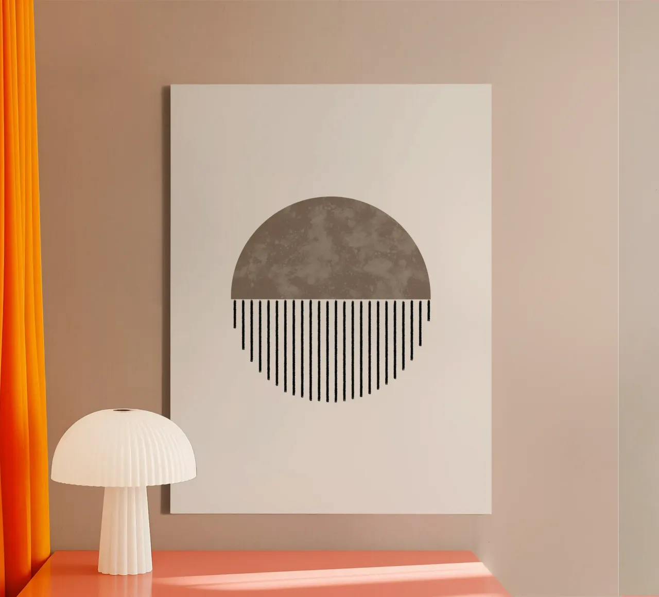 Minimalist geometric artwork with lines and circles in brown tela da Imaginative