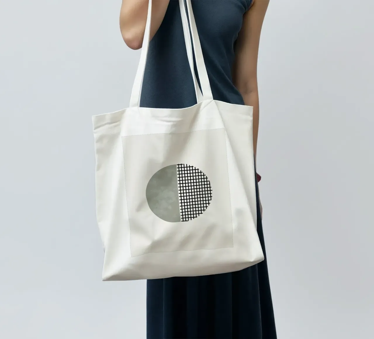 Minimalist geometric artwork lines and circles in sage green borsa in juta da Imaginative