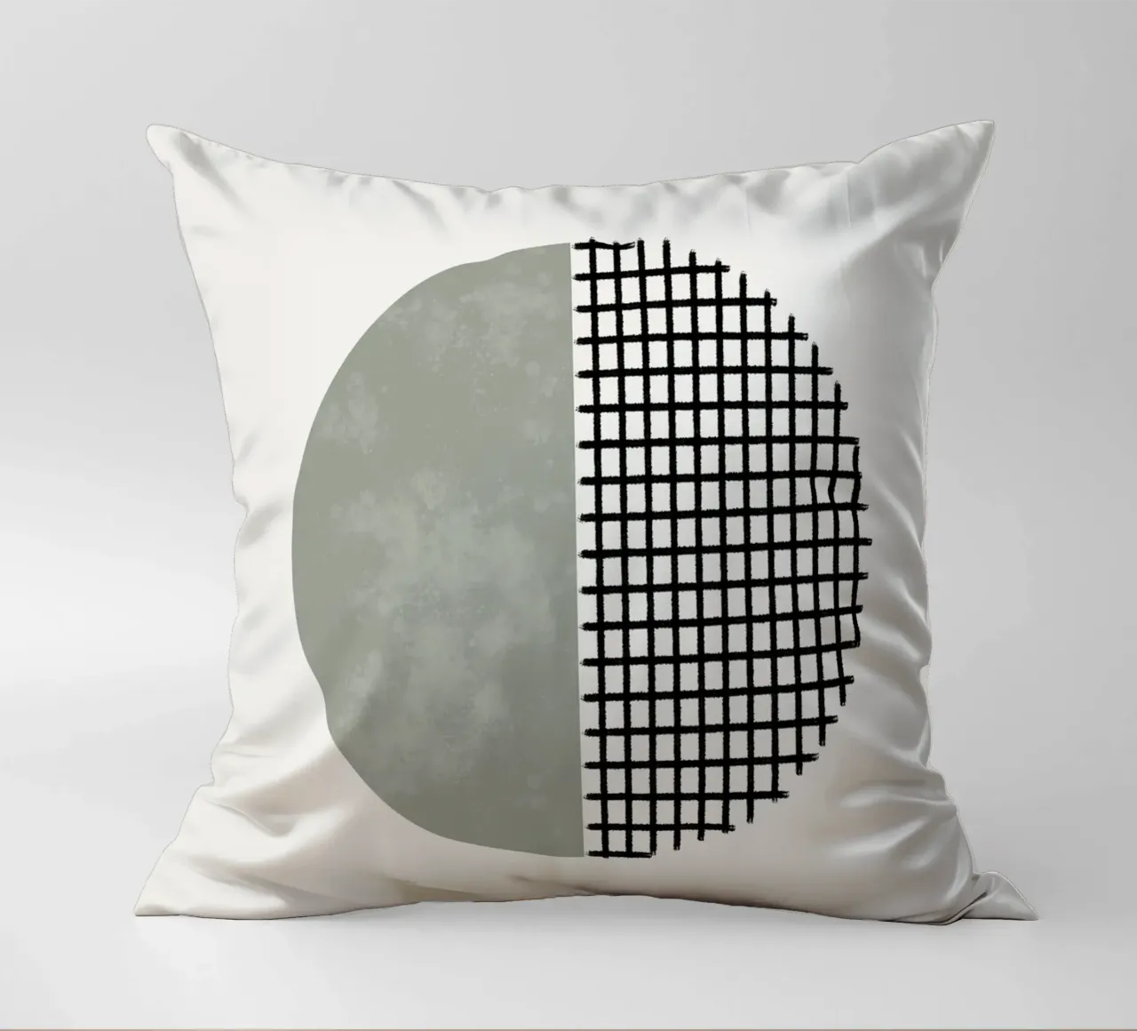 Minimalist geometric artwork lines and circles in sage green cuscino da Imaginative